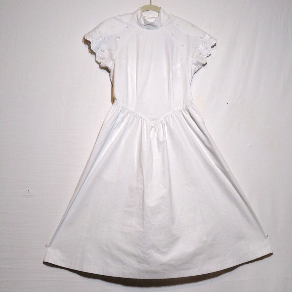 Vintage Impromptu Cottagecore White Short Sleeve Midi Dress WITH POCKETS Size 6P